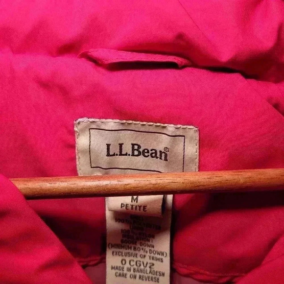 LL BEAN red goose down puffer jacket with removable hood MP - Picture 3 of 10